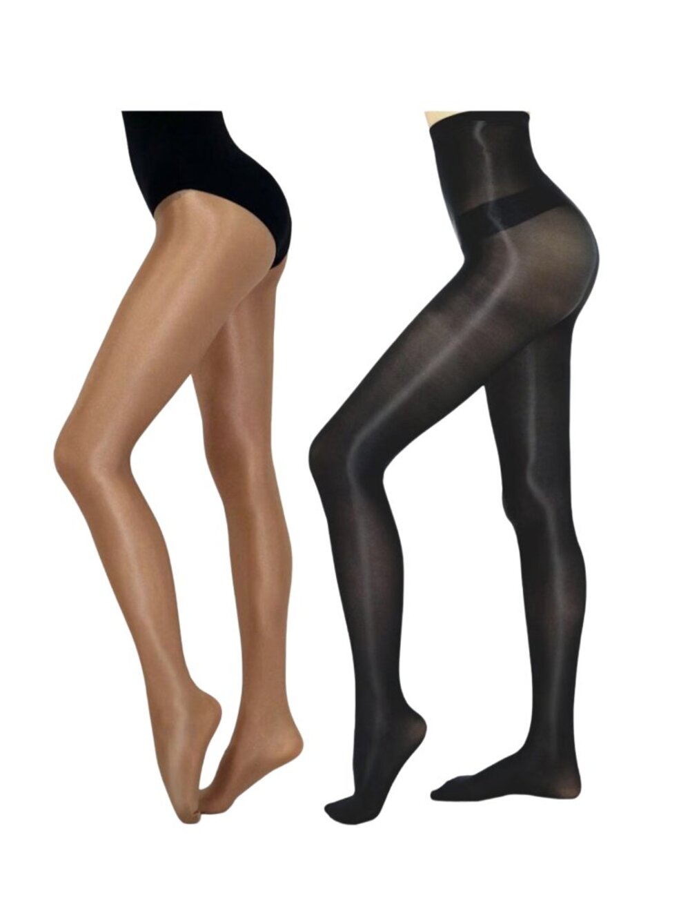 NIP 2-Pack HTRUIYA Shiny Glossy Pantyhose Dance Tights Black Nude XL